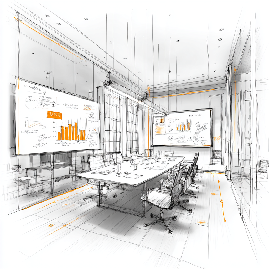 Business consulting meeting room sketch